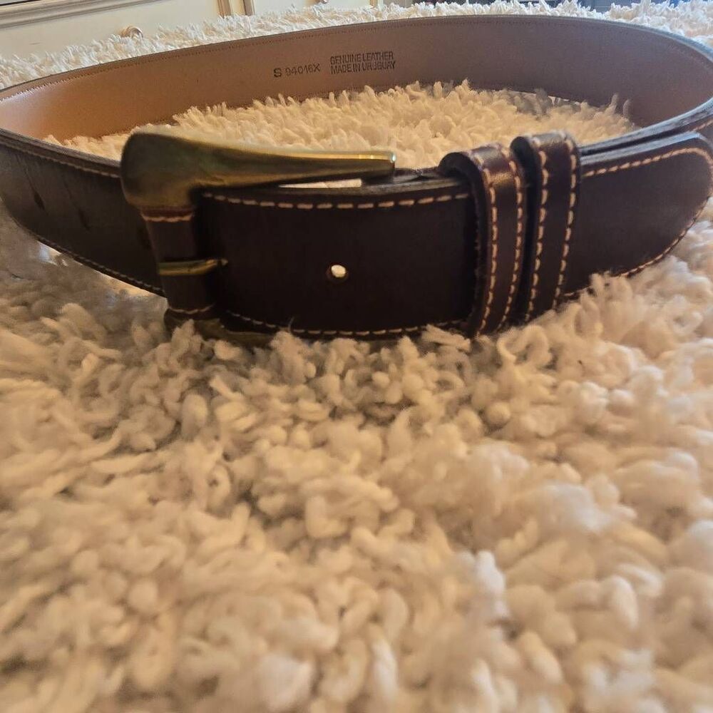 Dark Brown Leather Belt Contrast Stitch Small - Picture 5 of 7